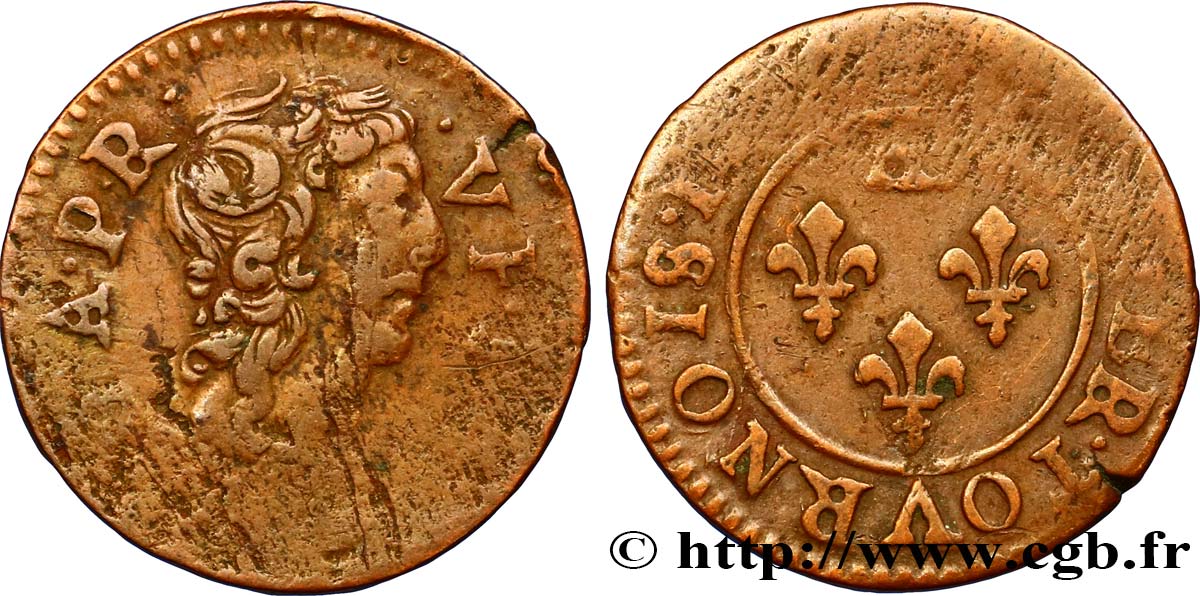 DOMBES - PRINCIPALITY OF DOMBES - GASTON OF ORLEANS Denier tournois, type 9 VF