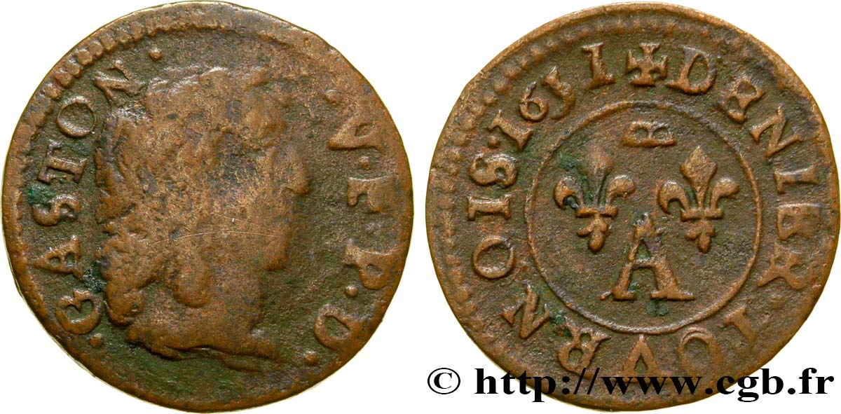 DOMBES - PRINCIPALITY OF DOMBES - GASTON OF ORLEANS Denier tournois, type 6 VF/XF