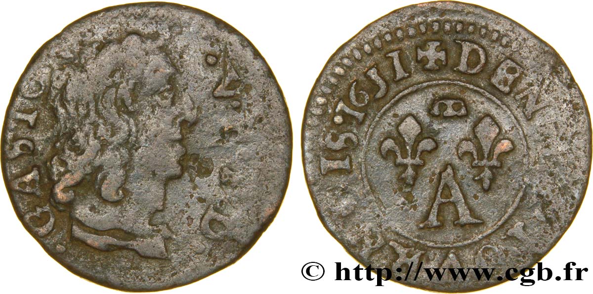 DOMBES - PRINCIPALITY OF DOMBES - GASTON OF ORLEANS Denier tournois, type 12 VF