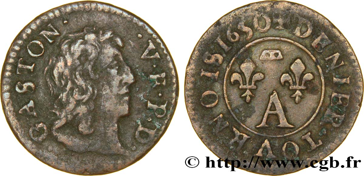 DOMBES - PRINCIPALITY OF DOMBES - GASTON OF ORLEANS Denier tournois, type 13 XF