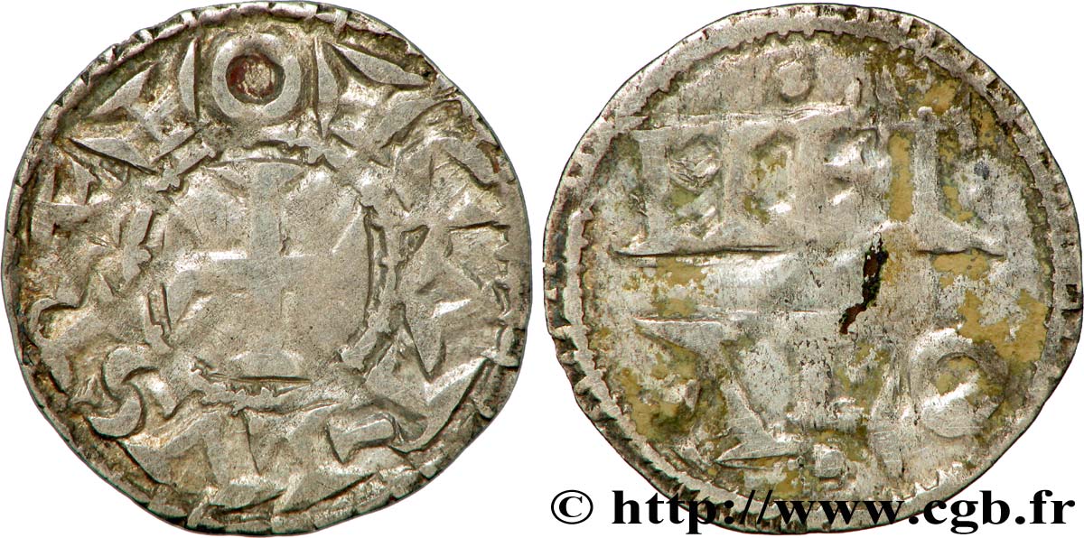 POITOU - COUNTY OF POITOU - COINAGE IMMOBILIZED IN THE NAME OF CHARLES II THE BALD Denier AU/XF