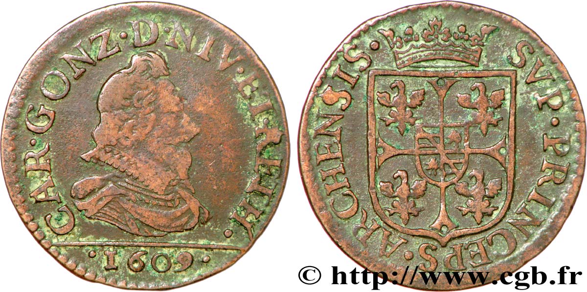 ARDENNES - PRINCIPAUTY OF ARCHES-CHARLEVILLE - CHARLES I OF GONZAGUE Liard, type 3A XF/AU