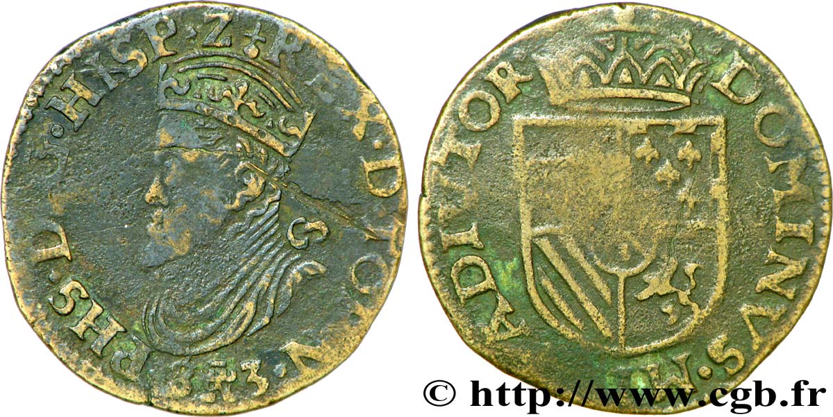PAYS-BAS ESPAGNOLS - TOURNAI - PHILIPPE II D&nbsp;ESPAGNE Liard TTB