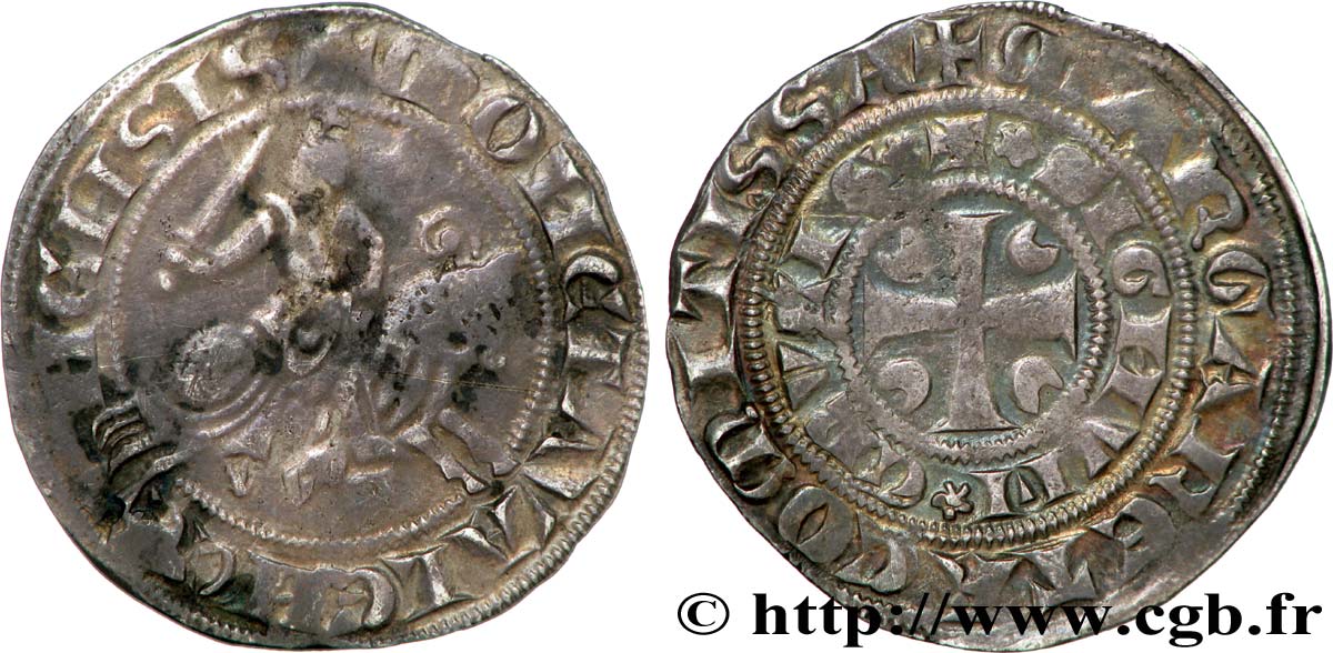 HAINAUT - COMTÉ DE HAINAUT - MARGUERITE DE CONSTANTINOPLE Demi-gros au cavalier ou baudequin TTB/TTB+