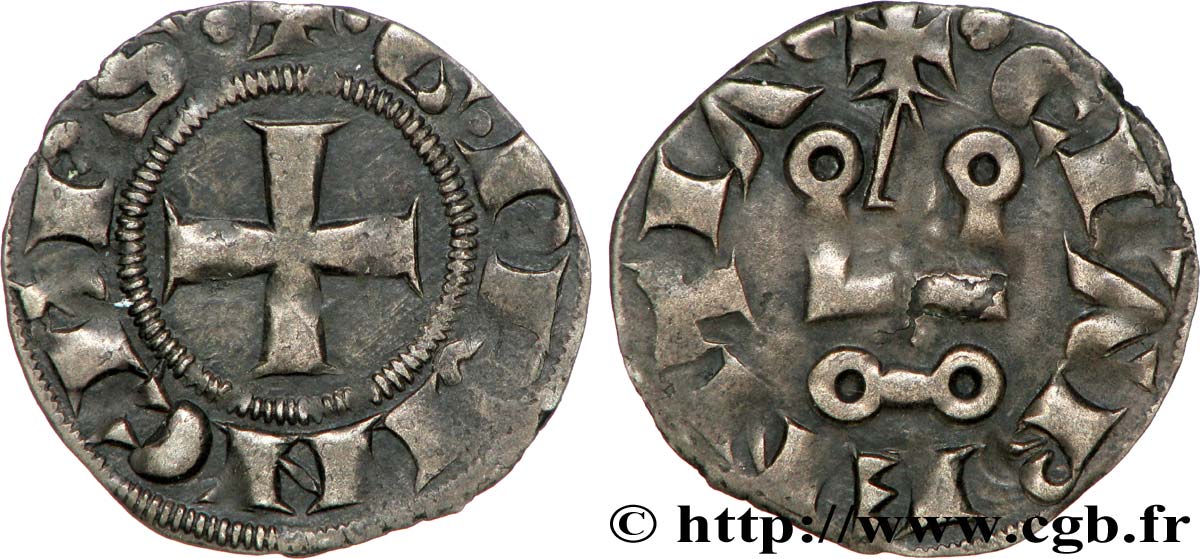 CRUSADES - PRINCIPALITY OF ACHAEA - GUILLAUME II DE VILLEHARDOUIN Denier AU