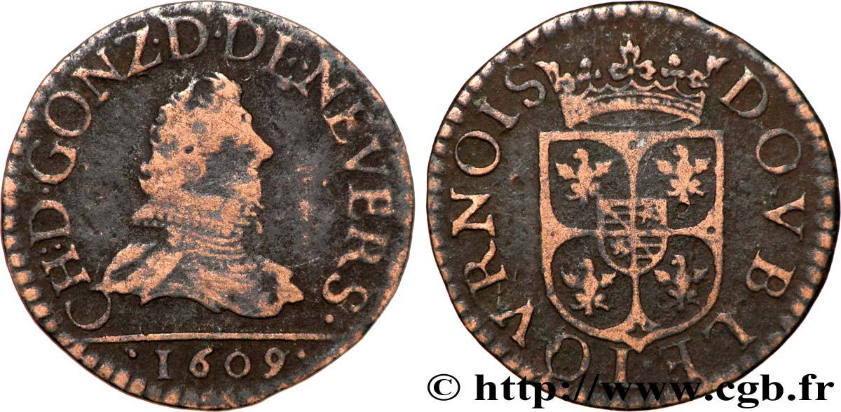 ARDENNES - PRINCIPAUTY OF ARCHES-CHARLEVILLE - CHARLES I OF GONZAGUE Double tournois, type 3 BC