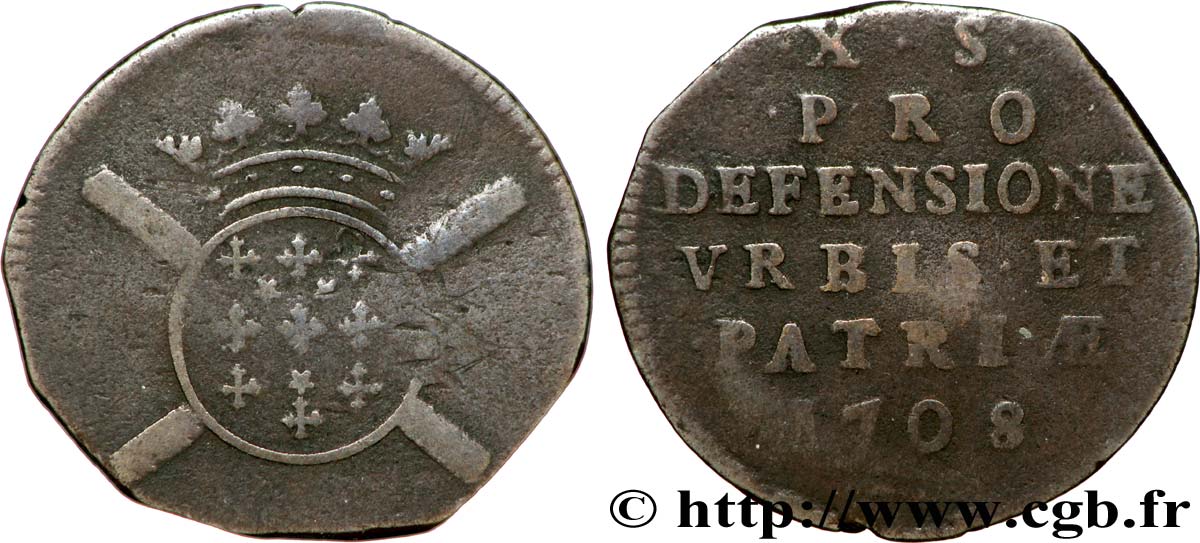 FLANDERS - SIEGE OF LILLE Dix sols, monnaie obsidionale VF