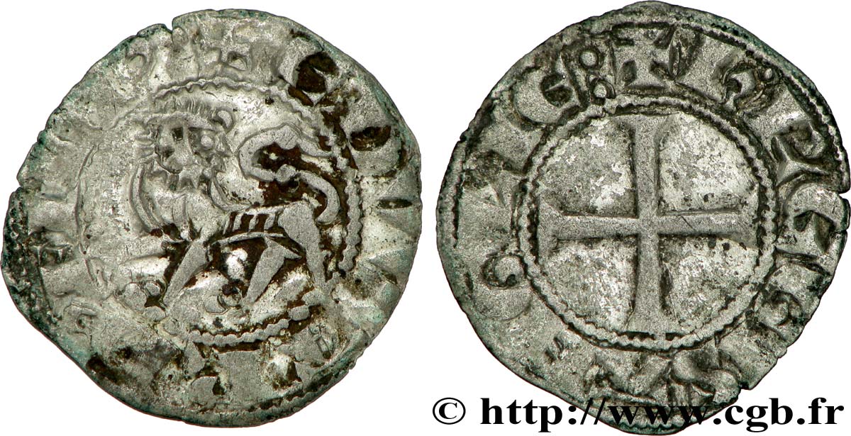 AQUITAINE - DUCHÉ D&nbsp;AQUITAINE - ÉDOUARD Ier  Denier au léopard TB