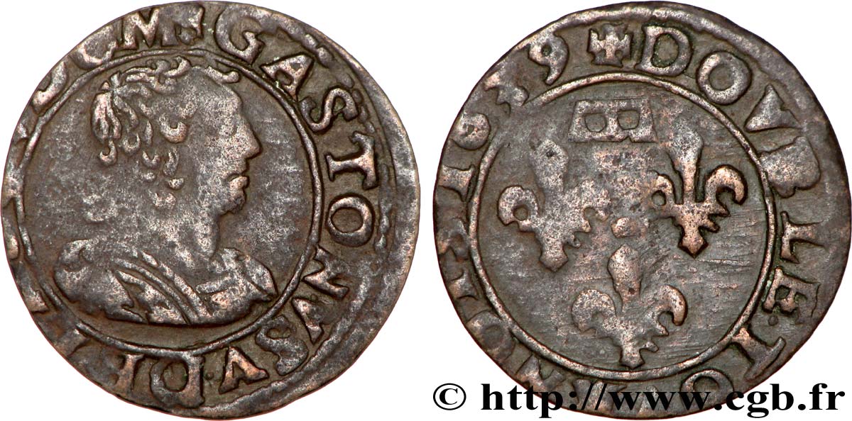 DOMBES - PRINCIPALITY OF DOMBES - GASTON OF ORLEANS Double tournois, type 12 XF