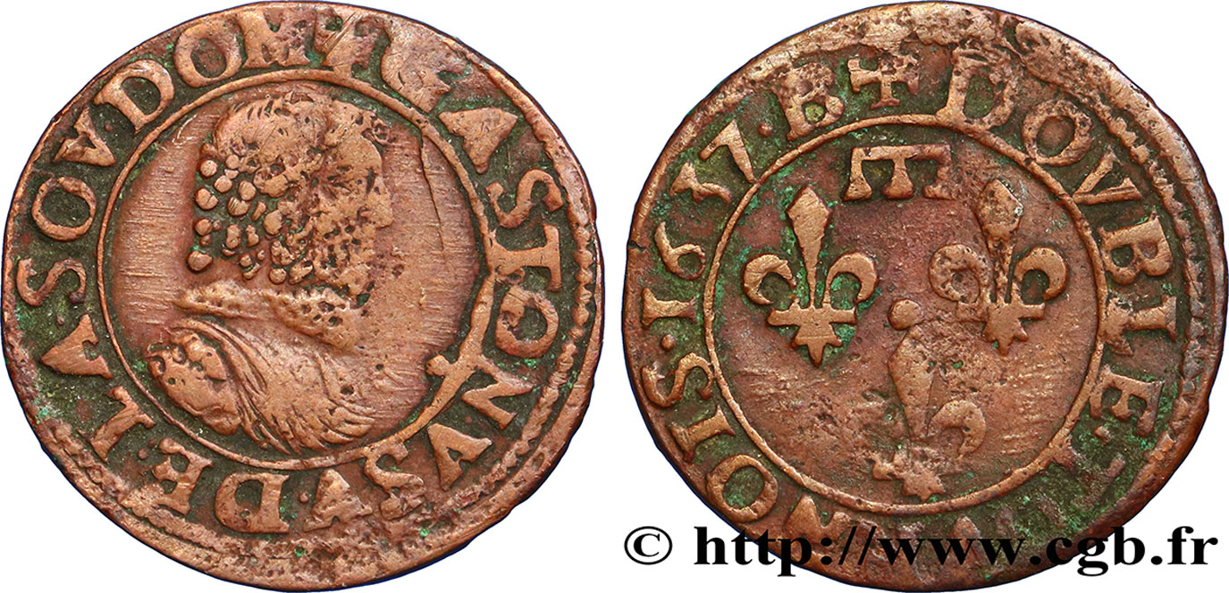 PRINCIPAUTY OF DOMBES - GASTON OF ORLEANS Double tournois, type 8 MB