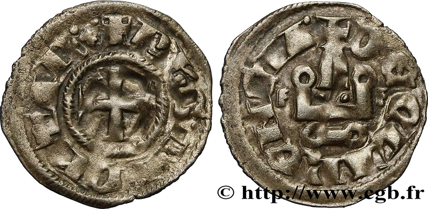 CROISADES - PRINCIPAUTÉ D&nbsp;ACHAÏE - PHILIPPE IER DE TARENTE Denier tournois XF