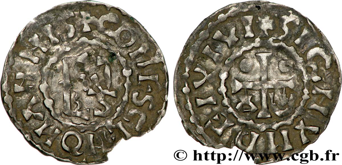 MAINE - COMTÉ DU MAINE - MONNAYAGE D&nbsp;HERBERT Ier ÉVEILLE-CHIEN ET IMMOBILISÉ À SON NOM Denier XF