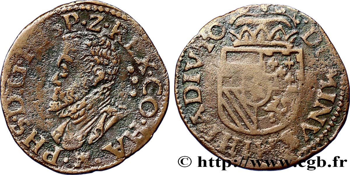 PAYS-BAS ESPAGNOLS - COMTÉ DE HAINAUT - PHILIPPE II D&nbsp;ESPAGNE Demi-liard ou gigot TB+