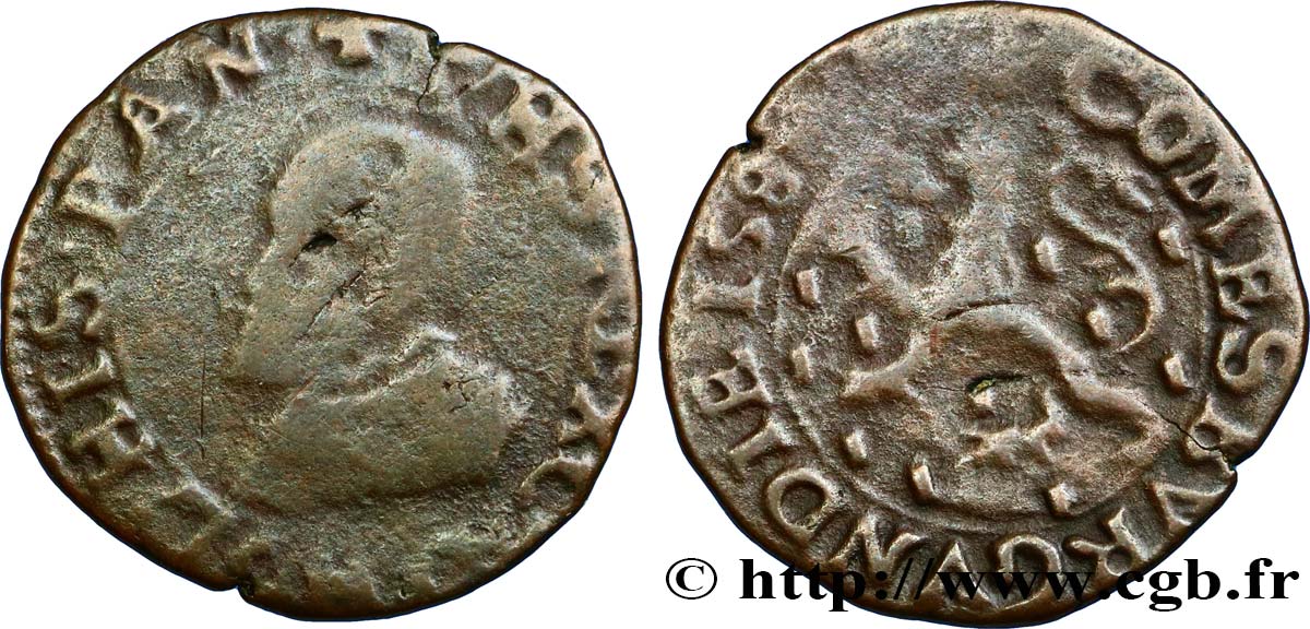 COUNTY OF BURGUNDY - PHILIPPE II OF SPAIN Double denier BC+