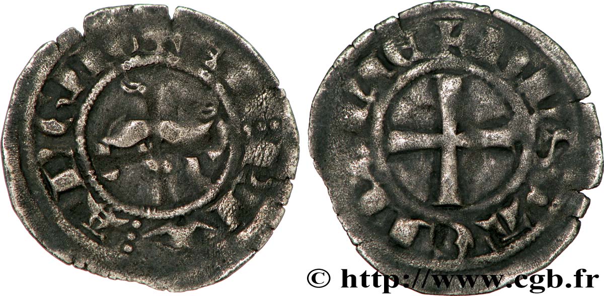 AQUITAINE - DUCHÉ D AQUITAINE - ÉDOUARD III D ANGLETERRE Denier au lion ou petit guyennois noir TB