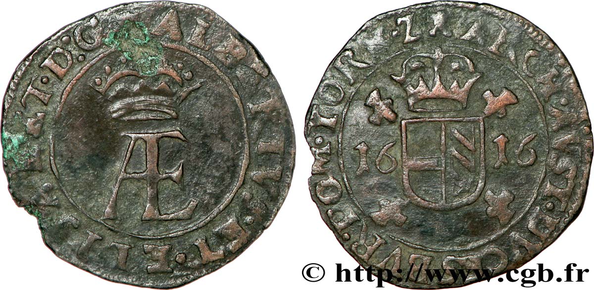 SPANISH LOW COUNTRIES - TOURNAI - ALBERT AND ISABELLE Double denier XF
