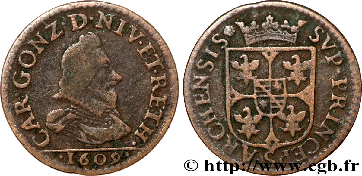 ARDENNES - PRINCIPAUTY OF ARCHES-CHARLEVILLE - CHARLES I OF GONZAGUE Liard, type 3A XF