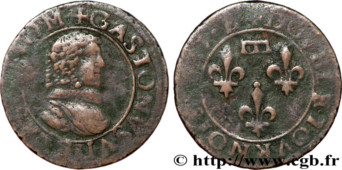 DOMBES - PRINCIPAUTÉ DE DOMBES - GASTON D ORLÉANS Double tournois, type 8 TB+