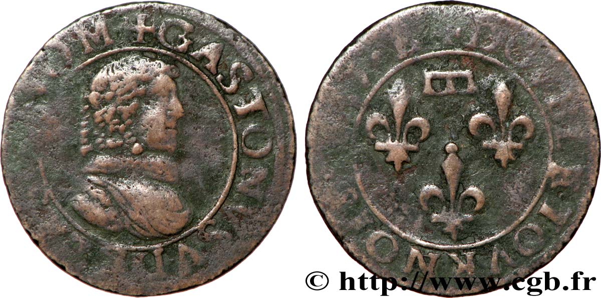 PRINCIPAUTY OF DOMBES - GASTON OF ORLEANS Double tournois, type 8 VF