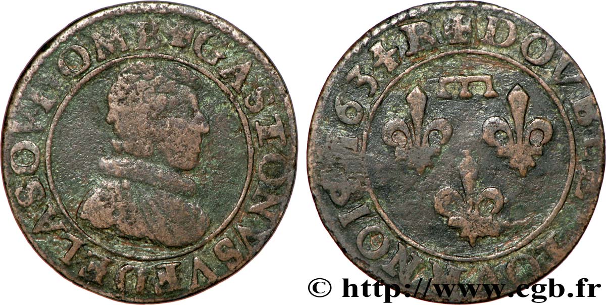 DOMBES - PRINCIPAUTÉ DE DOMBES - GASTON D&nbsp;ORLÉANS Double tournois, type 8 TB+