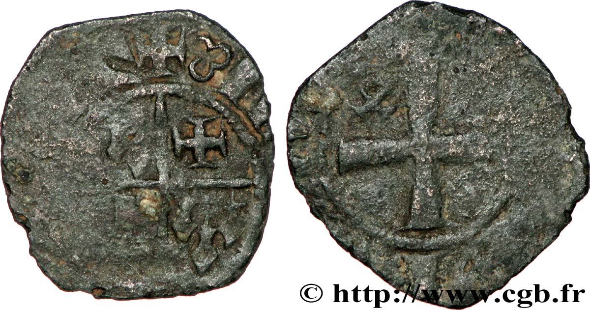 LIMOUSIN - VICOMTY OF LIMOGES - JOHN III OF BRITTANY AND JOHANNA OF SAVOY Denier VF