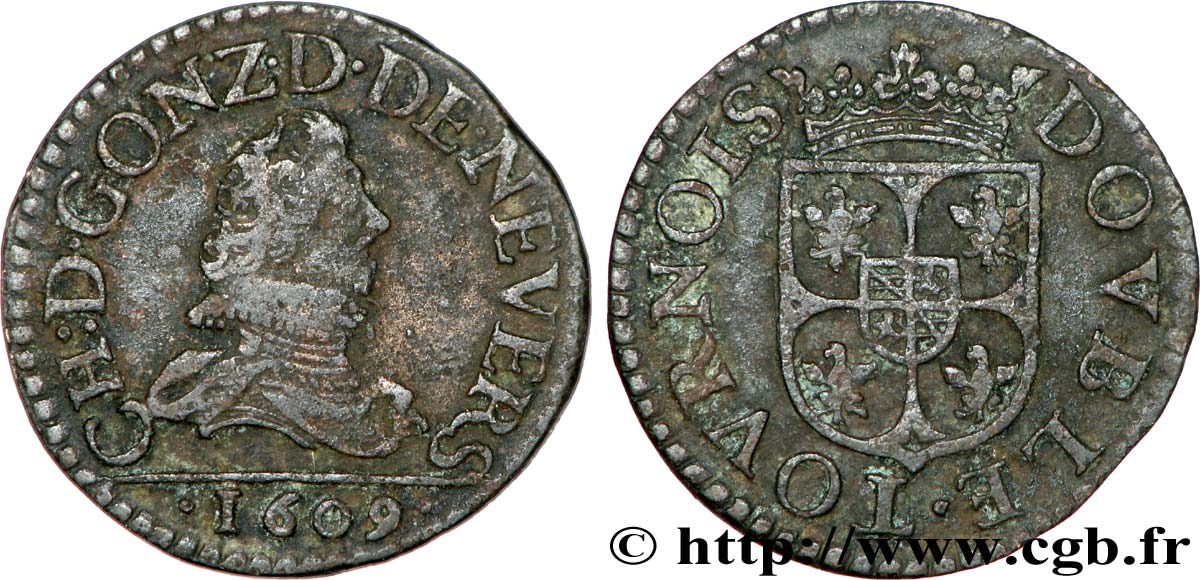 ARDENNES - PRINCIPAUTÉ SOUVERAINE D&nbsp;ARCHES-CHARLEVILLE - CHARLES Ier DE GONZAGUE Double tournois, type 3 TB+