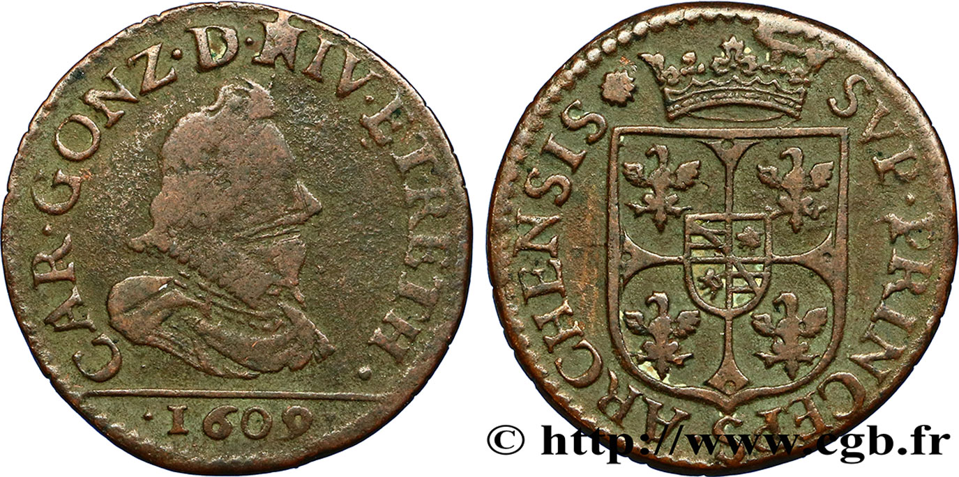 ARDENNES - PRINCIPAUTY OF ARCHES-CHARLEVILLE - CHARLES I OF GONZAGUE Liard, type 3A VF/XF
