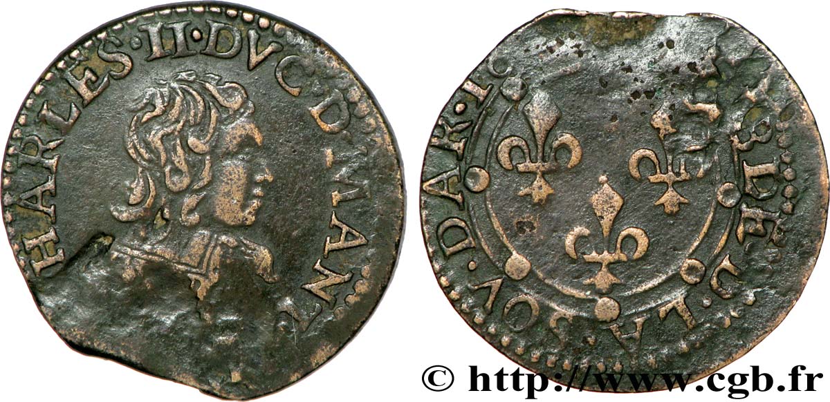 ARDENNES - PRINCIPALITY OF ARCHES-CHARLEVILLE - CHARLES II GONZAGA Double tournois, type 23 (1re effigie) XF