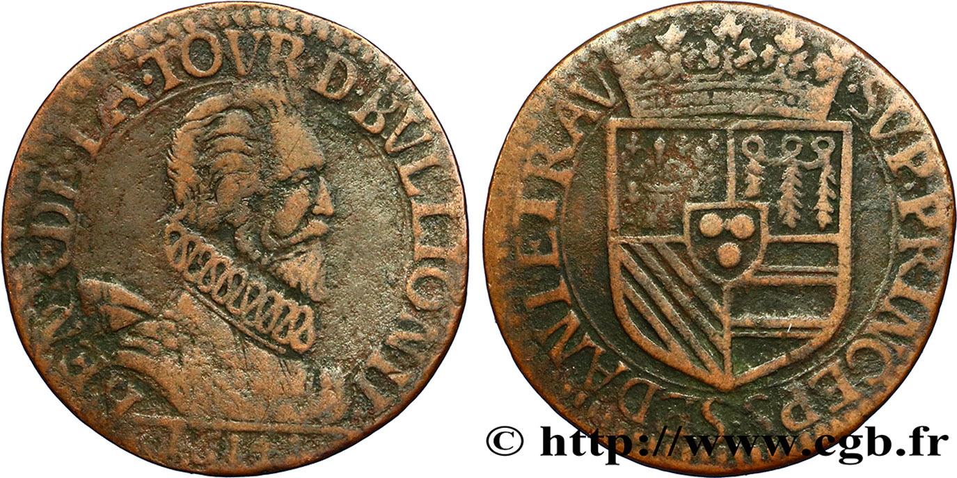 ARDENNES - PRINCIPAUTÉ DE SEDAN - HENRI DE LA TOUR D&nbsp;AUVERGNE Liard, type 6 F (col fraisé, sans écharpe) TB