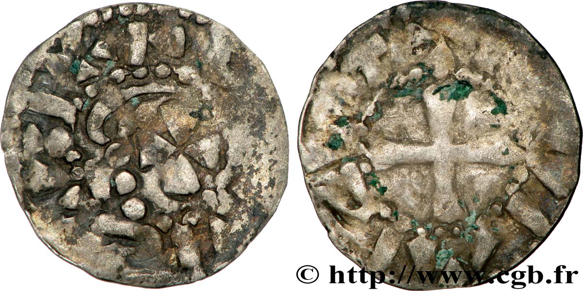 NIVERNAIS - COMTÉ DE NEVERS - MONNAYAGE IMMOBILISÉ AU NOM DE LOUIS IV D&nbsp;OUTREMER Denier immobilisé au nom de Louis IV TB+