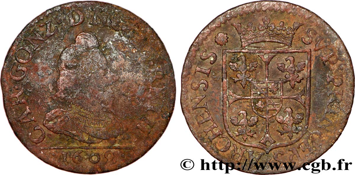 ARDENNES - PRINCIPAUTY OF ARCHES-CHARLEVILLE - CHARLES I OF GONZAGUE Liard, type 3A VF/XF