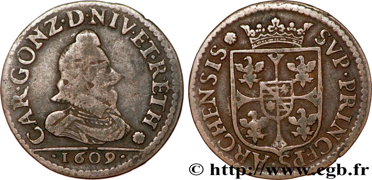 ARDENNES - PRINCIPAUTY OF ARCHES-CHARLEVILLE - CHARLES I OF GONZAGUE Liard, type 3A BC+/MBC