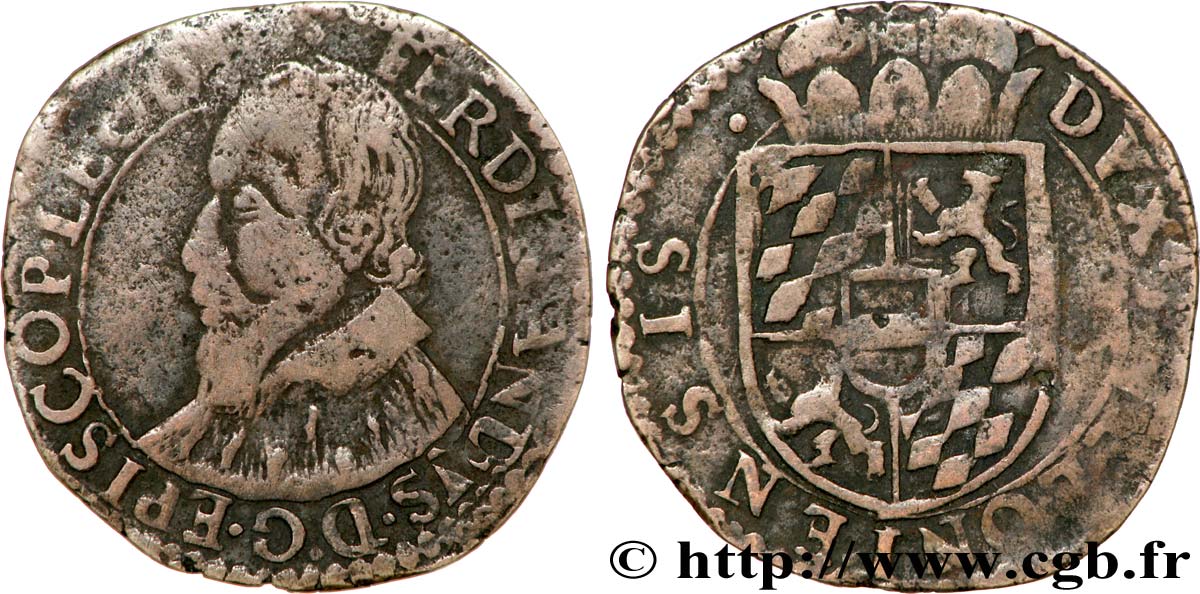 BISHOPRIC OF LIEGE - FERDINAND OF BAVARIA Demi-liard VF