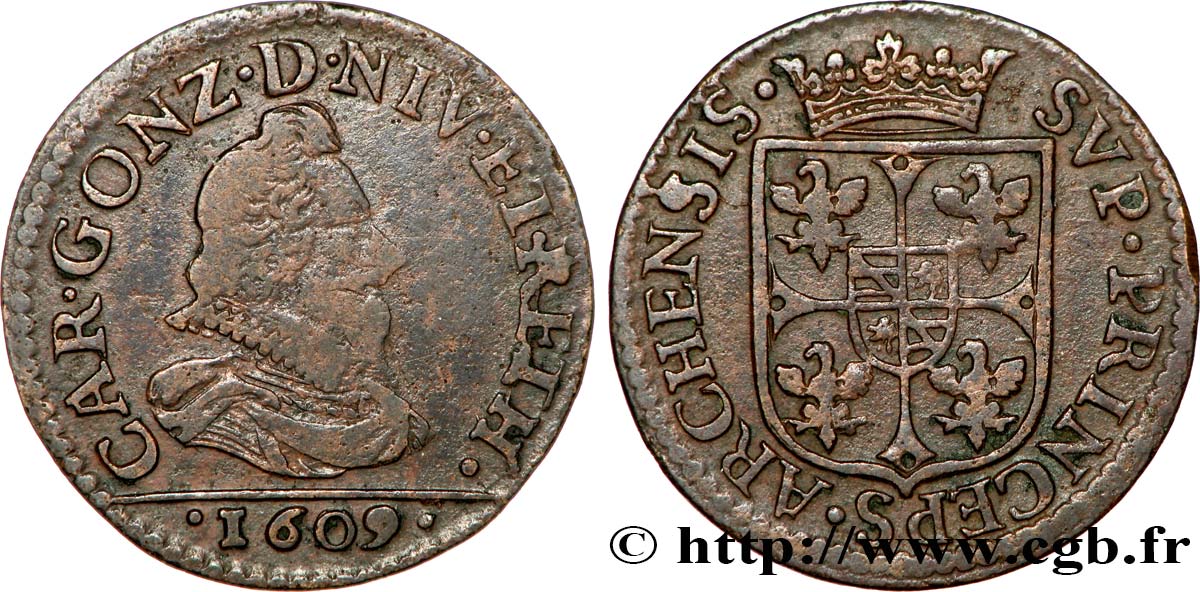 ARDENNES - PRINCIPALITY OF ARCHES-CHARLEVILLE - CHARLES I GONZAGA Liard, type 3A XF