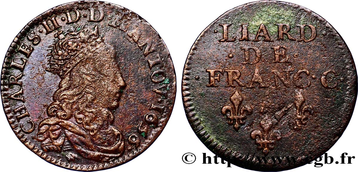 ARDENNES - PRINCIPAUTÉ SOUVERAINE D&nbsp;ARCHES-CHARLEVILLE - CHARLES II DE GONZAGUE Liard, type 4 TTB/TB+