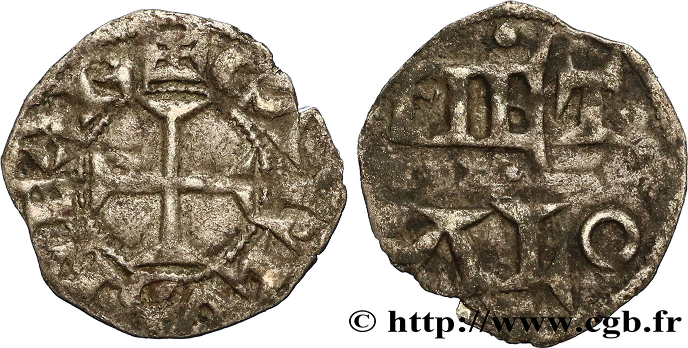 POITOU - COUNTY OF POITOU - COINAGE IMMOBILIZED IN THE NAME OF CHARLES II THE BALD Obole VF