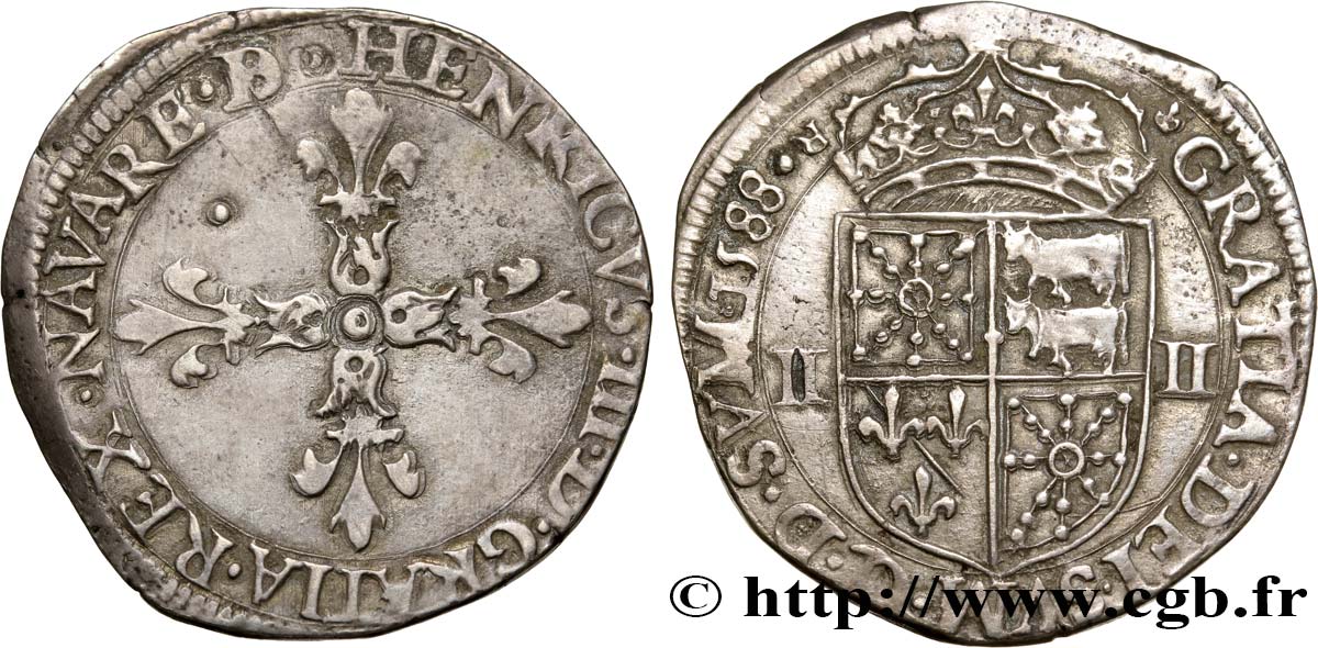 NAVARRE-BÉARN - HENRI III DE NAVARRE, II DE BÉARN Quart d écu TTB+