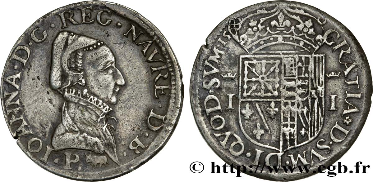 NAVARRE-BEARN - JEANNE OF ALBRET Teston MBC+/MBC