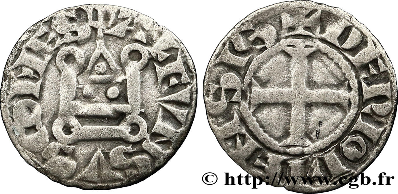 AUVERGNE - COMTÉ DE RIOM - ALPHONSE DE FRANCE Denier TTB