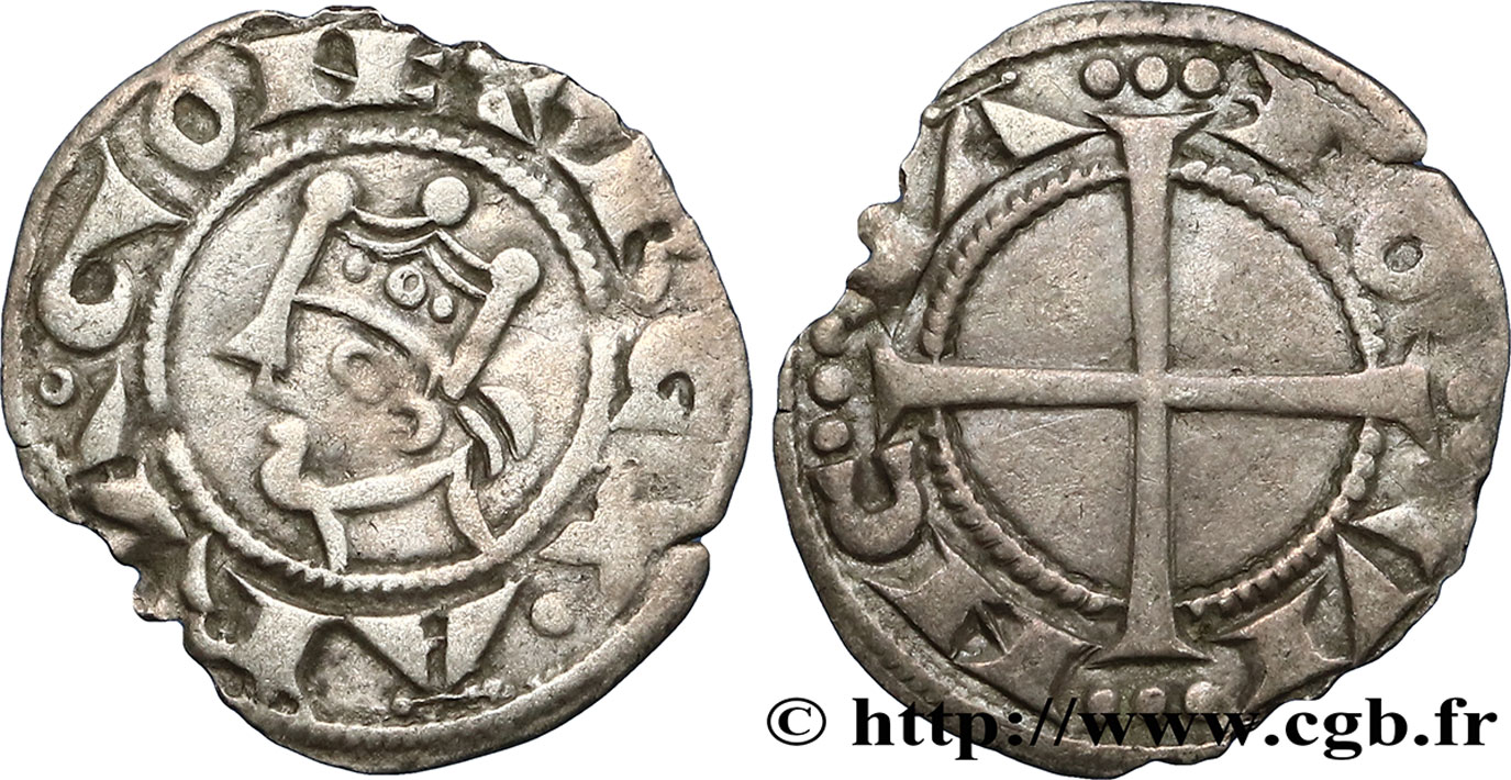 PROVENCE - COUNTY OF PROVENCE - ALFONSO II OF ARAGON (governor of Provence) Denier XF