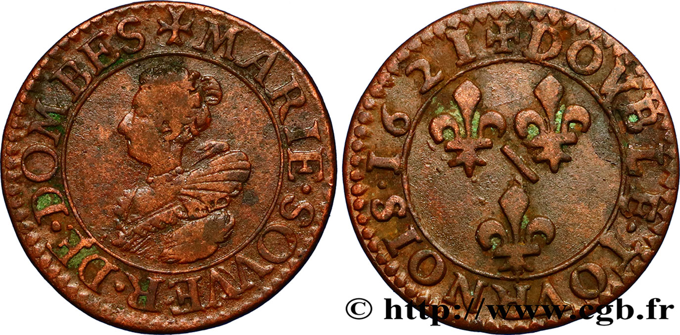 PRINCIPAUTY OF DOMBES - MARIE OF BOURBON-MONTPENSIER Double tournois VF/XF