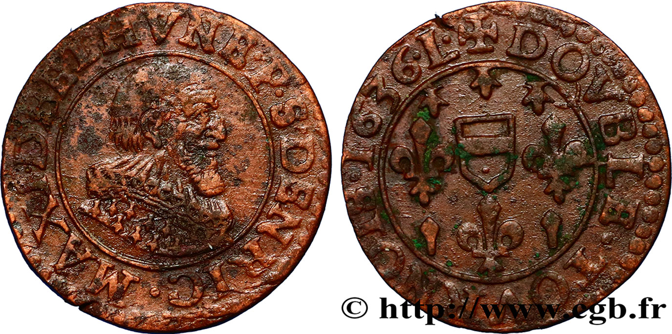 BERRY - PRINCIPAUTÉ DE BOISBELLE-HENRICHEMONT - MAXIMILIEN DE BÉTHUNE, DUC DE SULLY Double tournois, type 1 TTB