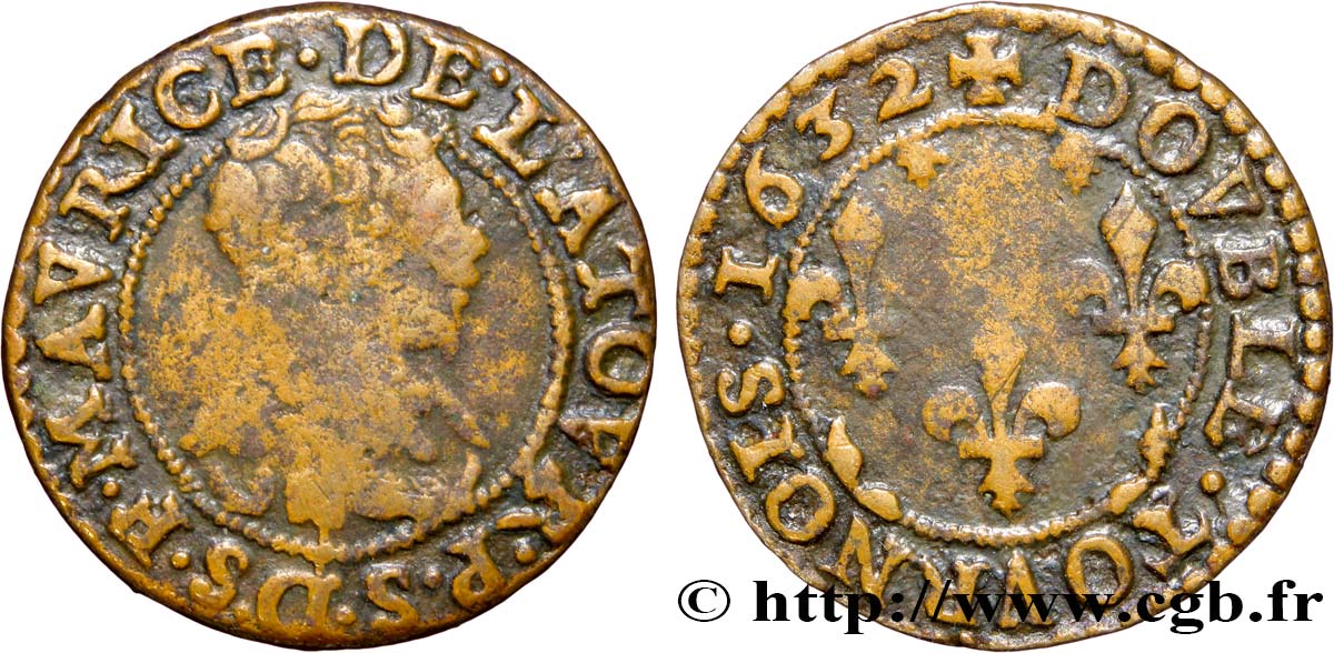 PRINCIPAUTY OF SEDAN - FREDERIC-MAURICE OF LA TOUR D AUVERGNE Double tournois, type 11 (grande collerette/petite tour) VF/VF