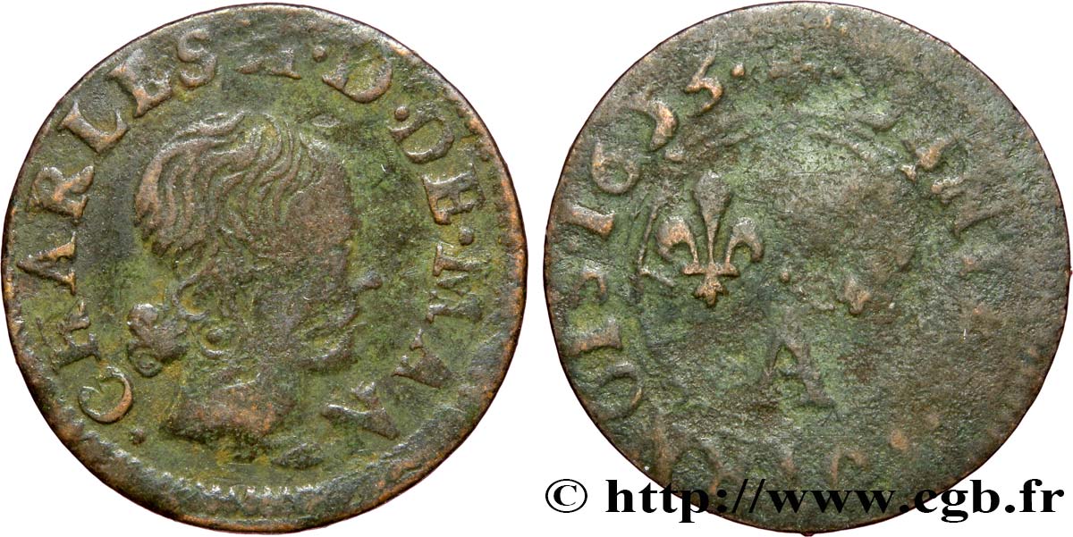 ARDENNES - PRINCIPAUTY OF ARCHES-CHARLEVILLE - CHARLES II OF GONZAGUE Denier tournois, type 3 VF/F