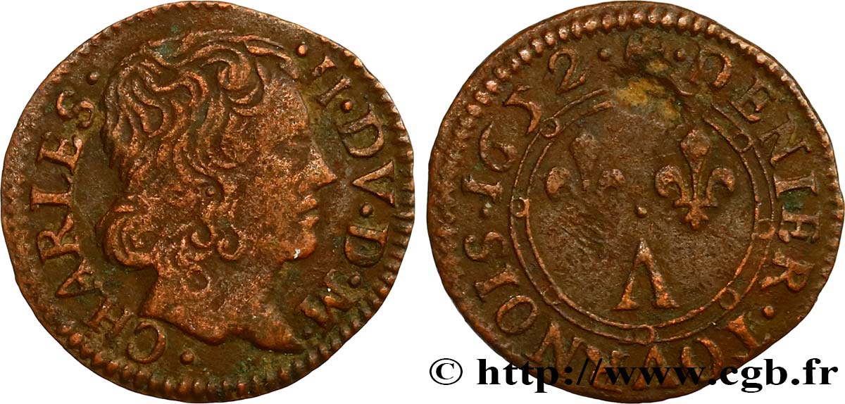 ARDENNES - PRINCIPALITY OF ARCHES-CHARLEVILLE - CHARLES II GONZAGA Denier tournois, type 2 XF