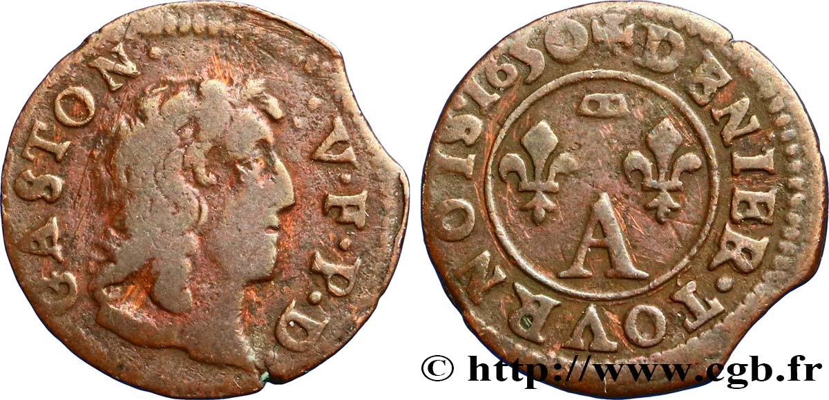 PRINCIPAUTY OF DOMBES - GASTON OF ORLEANS Denier tournois, type 10 BC