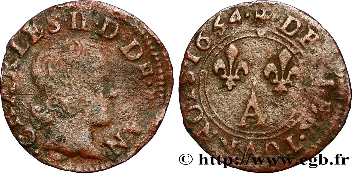 ARDENNES - PRINCIPAUTÉ SOUVERAINE D&nbsp;ARCHES-CHARLEVILLE - CHARLES II DE GONZAGUE Denier tournois, type 3 TB