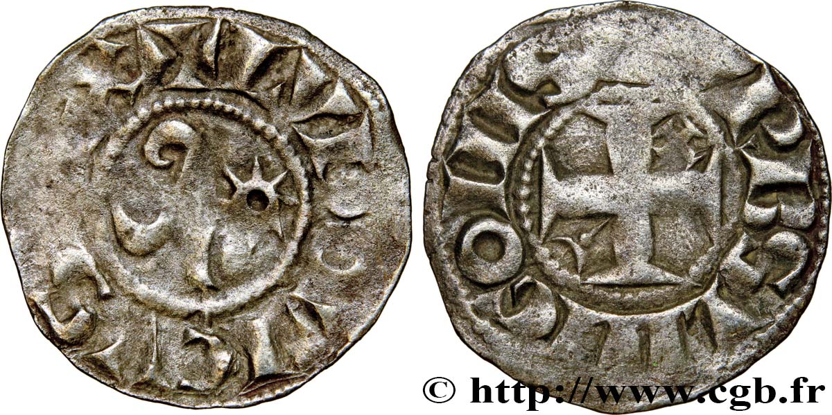 LANGRES - BISHOPRIC OF LANGRES - ANONYMOUS. Immobilization in the name of Louis IV d Outremer or Transmarinus Denier VF