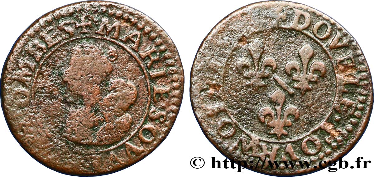 DOMBES - PRINCIPAUTÉ DE DOMBES - MARIE DE BOURBON-MONTPENSIER Double tournois B+
