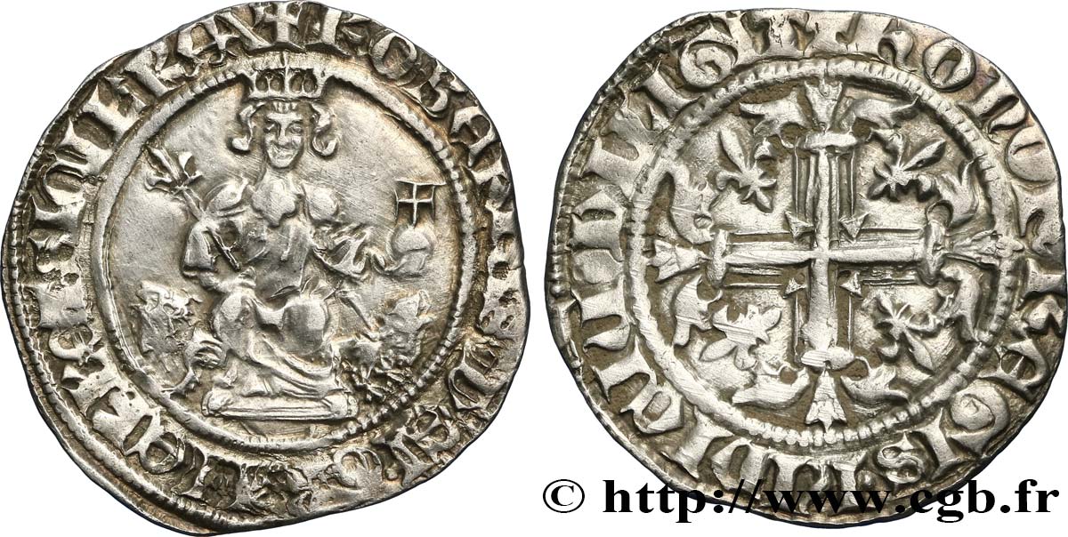 PROVENCE - COUNTY OF PROVENCE - ROBERT OF ANJOU Carlin d argent, gillat ou robert AU/XF
